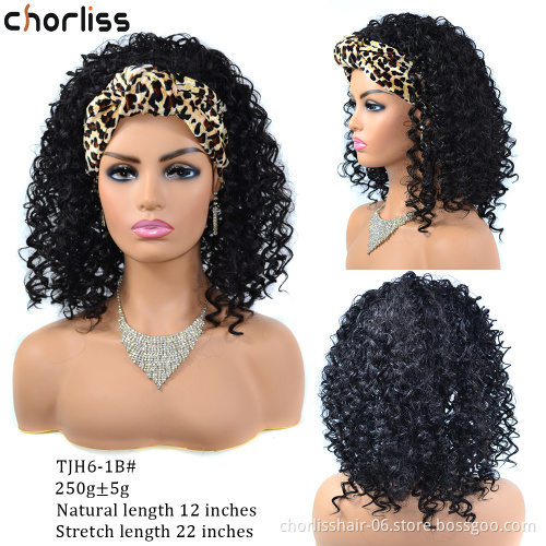 Wholesale Natural Blonde Black Heat Resistant Kinky Cruly Afro Short Wig Synthetic Hair Women's Headband Wigs For Black Women